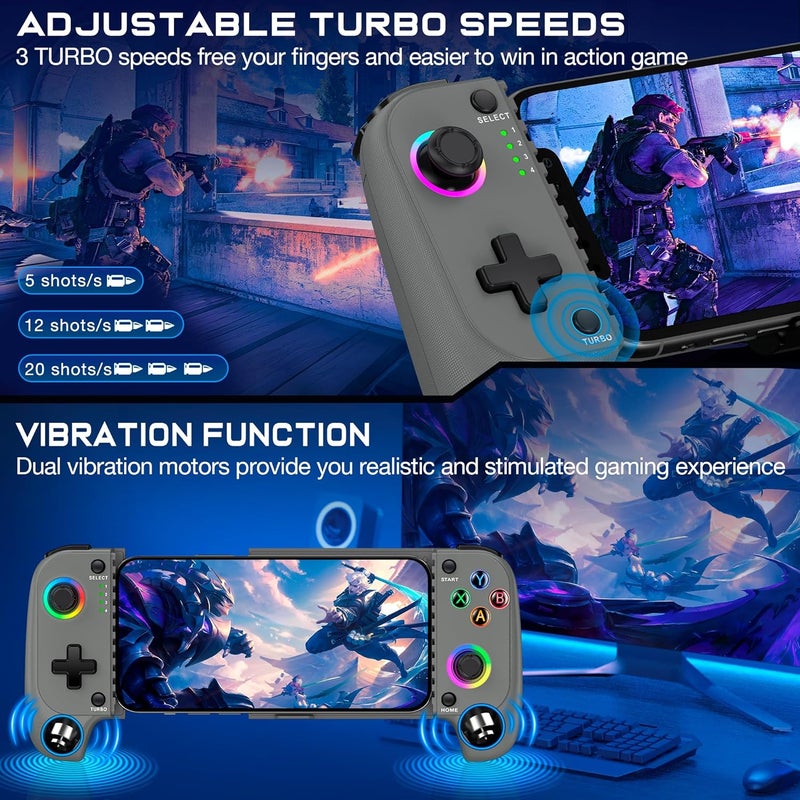 KICKDOT Wireless Phone Controller for iPhone/Android with Hall Joystick, Mobile Gaming Controller for iOS Support Xbox Cloud, Steam Link, GeForce Now, MFi Aple Arcade, Call of Duty, Roblox - Image 4